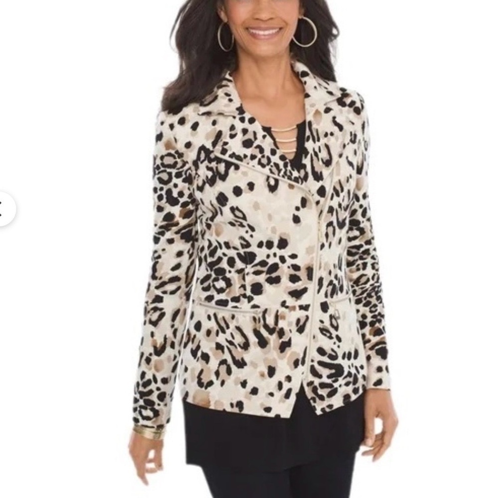 NWT Chico's Leopard-Print Ponte Knit Moto Jacket Chicos 2 Womens Large US 12